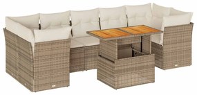 3326900 vidaXL Градински диван с възглавници, 8 части, бежов полиратан
