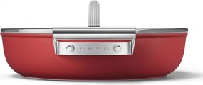 Плитка тенджера с капак Smeg CKFD2811RDM, 28 см, 3.7 л, Незалепващо покритие с 3 слоя, Фурна до 250C, Без PFAS, Индукция, Червен