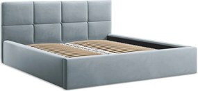 Светлосиньо кадифено двойно легло 140x200 cm тапицирано с място за съхранение и включена подматрачна рамка Hiko – Makamii