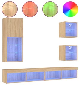 3216677 vidaXL ТВ стенни модули с LED, 5 части, сонома дъб, инженерно дърво