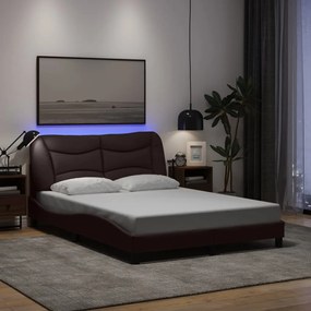 3213700 vidaXL Рамка за легло с LED осветление, тъмнокафява, 140x190 см плат