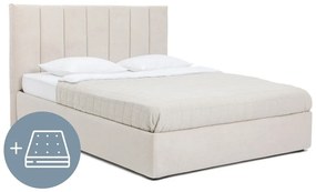 Бежово тапицирано двойно легло с място за съхранение и матрак с решетка 180x200 cm Thessa Bold Line - Bonami Selection