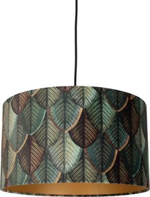 Pendant Lamp Black with Plug and Leaf Shade with Gold Interior 35cm - Cavalux