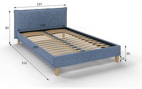 Синьо тапицирано двойно легло с решетка 140x200 cm Tina - Ropez