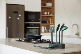 Комплект прибори за готвене Lekue 1010178, 6 бр + поставка, Силиконов ръб, 4/220°C, Зелен