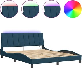 3213803 vidaXL Рамка за легло с LED осветление без матрак Hanko, синя, 200x200 см, кадифе