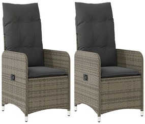 365687 vidaXL Накланящи градински столове с възглавници 2 бр, полиратан, сиви