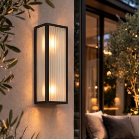 Външна стенна лампа черна с релефно стъкло 2-светлини IP44 - Charlois