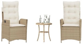 365276 vidaXL Бистро комплект с възглавници 3 части бежов полиратан
