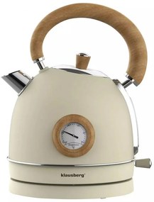 Електрическа кана с термометър Klausberg KB 7906, 2200W, 1.8 л, Индикатор за нивото на водата, Защита от прегряване, Крема