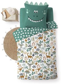 Бяло/зелено единично памучно детско спално бельо 140x200 cm Dina – douceur d'intérieur