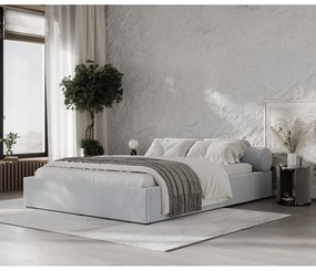 Светлосиво двойно легло 200x200 cm тапицирано с място за съхранение с включена подматрачна рамка Solvo – Maison de Rêve