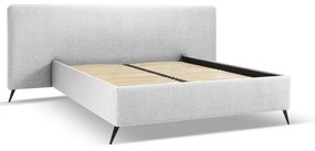 Светлосиво тапицирано двойно легло с място за съхранение и решетка 140x200 cm Walter - Milo Casa