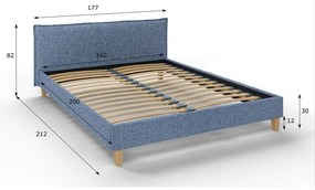 Синьо тапицирано двойно легло с решетка 160x200 cm Tina - Ropez