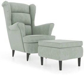 3115931 vidaXL Фотьойл Wingback с табуретка, светлосиво, кадифе