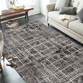 Качествен сив килим с мотив на квадрати Ширина: 120 см | Дължина: 170 см