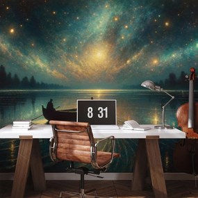 Самозалепващ тапет – Нощно езеро под звездно небе