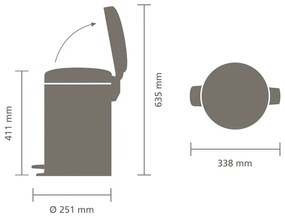 Кош за боклук с педал Brabantia NewIcon 649741, 12 л, Плавно затваряне, Противоплъзгаща основа, Минерално покритие, Тъмносив