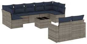 3219421 vidaXL Градински диван с възглавници, 10 части, полиратан, сив