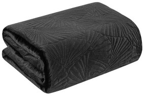 Черна покривка за легло от фино кадифе с принт на листа от гинко Ширина: 220 см | Дължина: 240 см