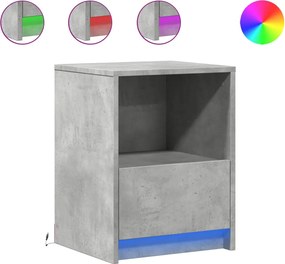 852025 vidaXL Нощно шкафче с LED осветление, бетонно сив, инженерно дърво