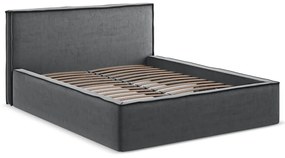 Тъмносиво двойно тапицирано легло с място за съхранение и включена подматрачна рамка 140x200 cm Anani – Makamii