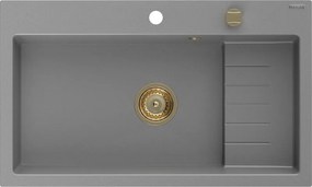 Mexen Omar гранитна мивка с 1 камера 800 x 480 mm, сива, сифон златен - 6520801005-71-G