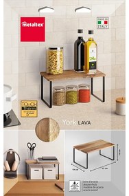 Матово черен и естествен дървен допълнителен рафт 32x19 cm York – Metaltex
