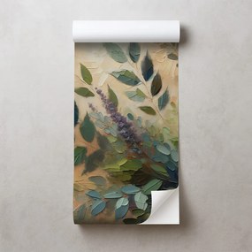 Самозалепващ тапет – Художествени зелени листа на бежов фон