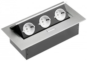GTV AE-PB03GS-53 Pop-up контакт за вгражд., 3x Schuko, без кабел, сребрист