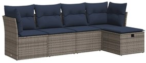 3325267 vidaXL Градински комплект с възглавници, 5 части, сив полиратан