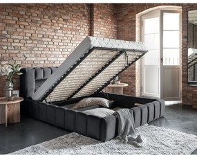 Сиво двойно легло 140x200 cm тапицирано с място за съхранение с включена подматрачна рамка Lamica – ELTAP