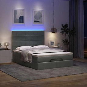 3314011 vidaXL Османска легло с матрак и LED, тъмносиво, 140x200 см, плат