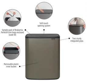 Кош за боклук Brabantia Bo Touch 1001276, 60 л, Плавно и безшумно отваряне, Голям отвор, Бронз