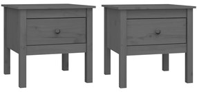 813799 vidaXL Странични масички, 2 бр, сиви, 50x50x49 см, борово дърво масив
