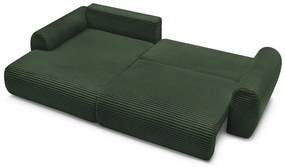 Тъмнозелен разтегателен ъглов диван от рипсено кадифе (ляв ъгъл) Lucien – Bobochic Paris