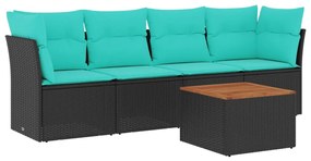 3255805 vidaXL Градински комплект диван с възглавници 5 части черен полиратан