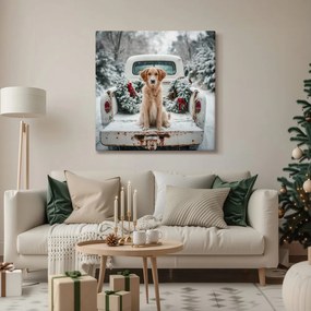 Картина на платно Коледна – Сладко позиращо куче