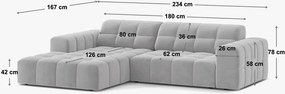 Сив кадифен ъглов диван (ляв ъгъл/с лежанка) Chicago – Cosmopolitan Design