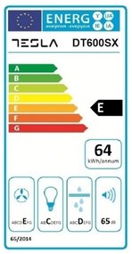 Абсорбатор Tesla DT600SX, 110 W, 1 мотор, 2 алуминиеви филтъра, 280 m3/h, 3 степени на мощност, Инокс