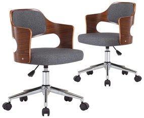 3054938 vidaXL Въртящи трапезни столове, 2 бр, сиви, огънато дърво и плат