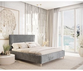 Сиво двойно легло 160x200 cm тапицирано с място за съхранение с включена подматрачна рамка Etero – Maison de Rêve