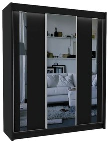 Шкаф с плъзгащи врати и огледало GAJA, 180x216x61, черно