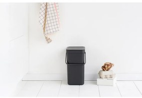 Кош за разделно събиране на боклук Brabantia Sort&Go 647670, 12 л, Дръжка, Възможност за стенен монтаж, Тъмносив