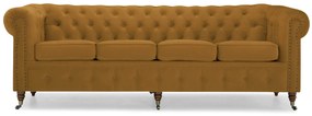 Диван Chesterfield в цвят горчица, четириместен 238х86х80 см