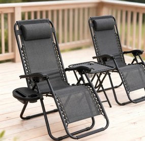 Комплект от 2 накланящи се градински стола с маса - сив