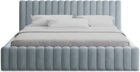 Светлосиньо двойно легло 160x200 cm тапицирано с място за съхранение с включена подматрачна рамка Lemi – Makamii