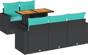 3326990 vidaXL Градински диван с възглавници, 6 части, черен, полиратан