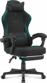 CABRO C502 геймърски стол от плат с подложка за крака, до 150 кг, черен и зелен