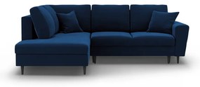 Син кадифен разтегателен ъглов диван с място за съхранение (ляв ъгъл/L форма) Kyoto – Cosmopolitan Design